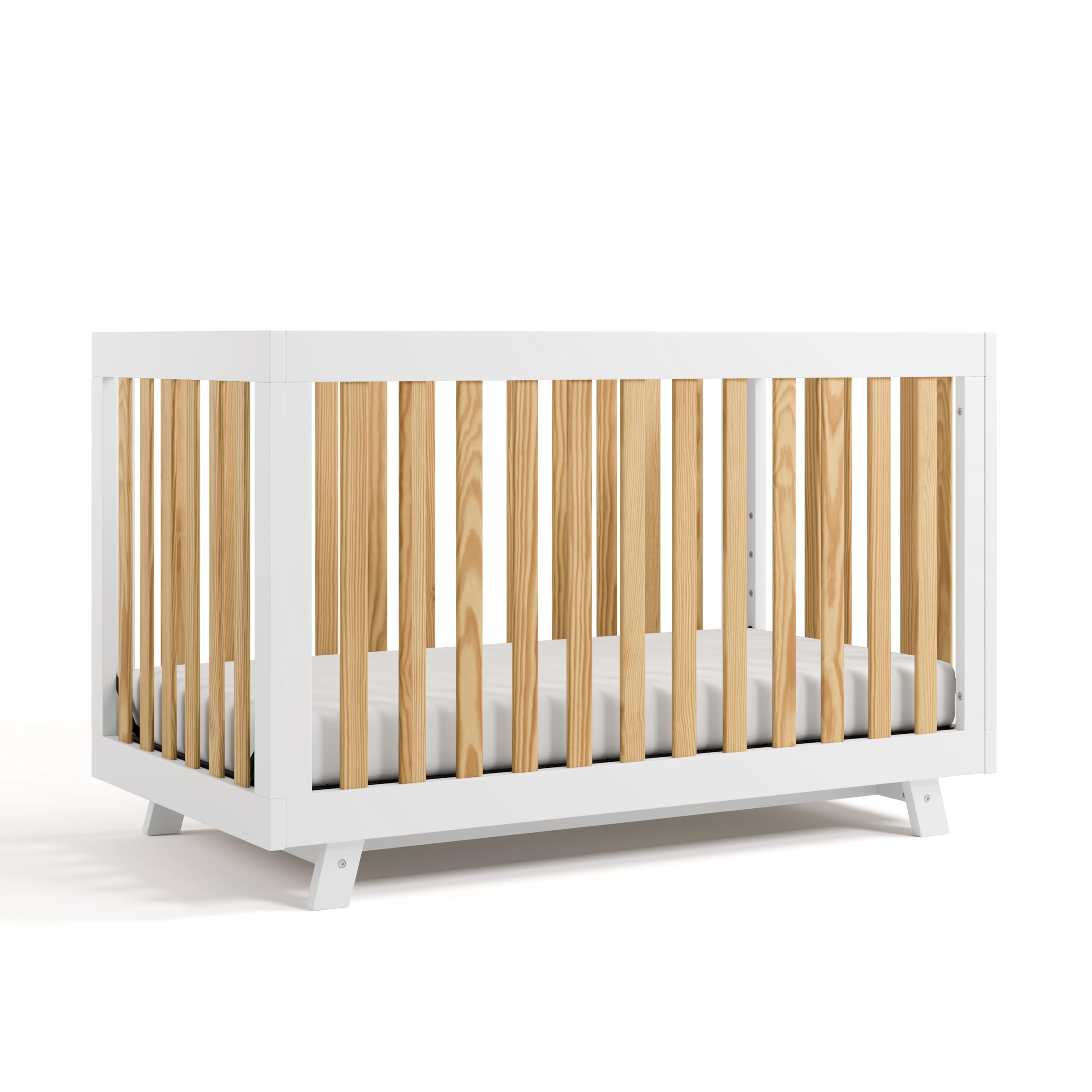 Storkcraft Beckett 3-in-1 Convertible Crib (Natural & White) – GREENGUARD Gold Certified, Fits Standard Crib Mattress, Converts to Toddler Bed and