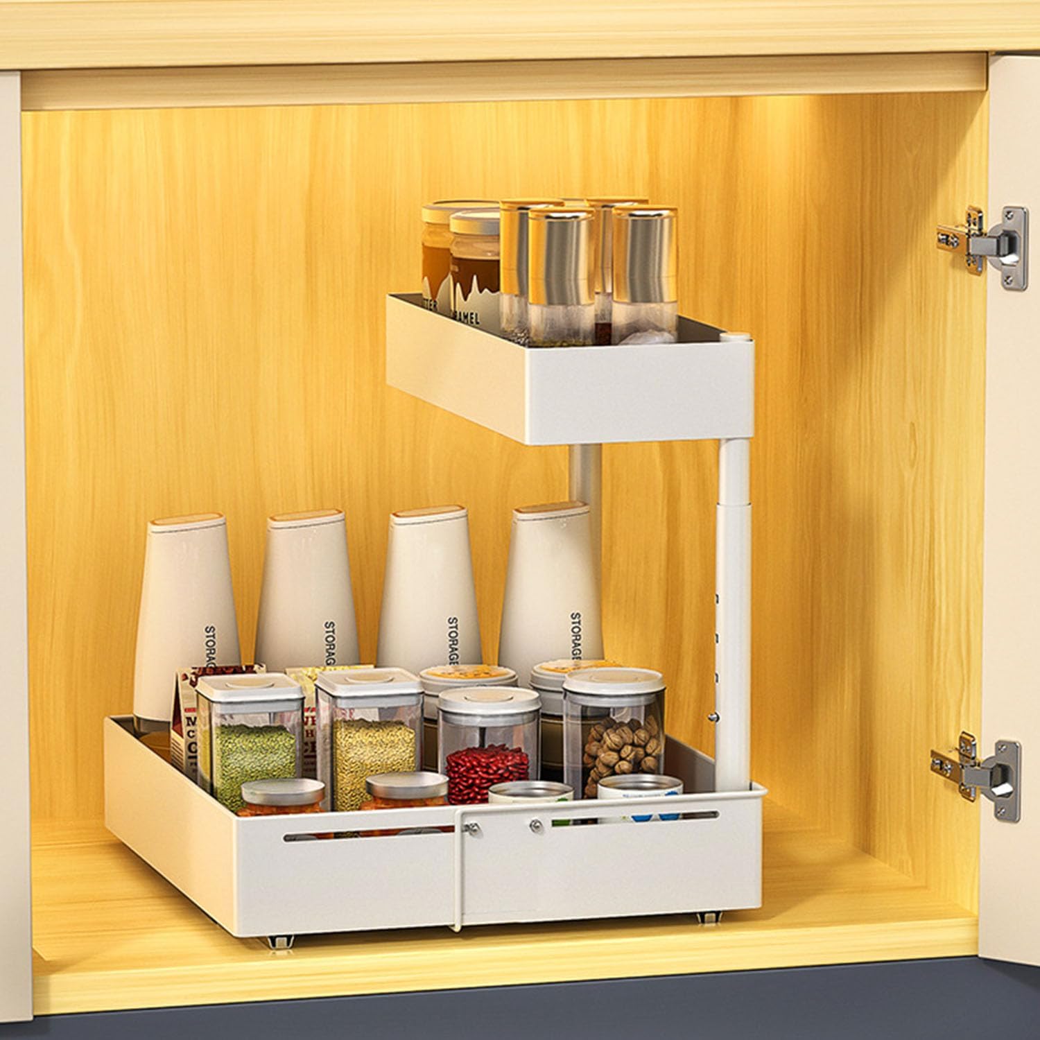 Under Sink Organiser,2 Tier Pull Out Cabinet Organiser,Height Adjustable Out Cabinet Drawer,Multi-Purpose Slide Out Storage Shelves for Home,Kitchen,Bathroom (White) (White)