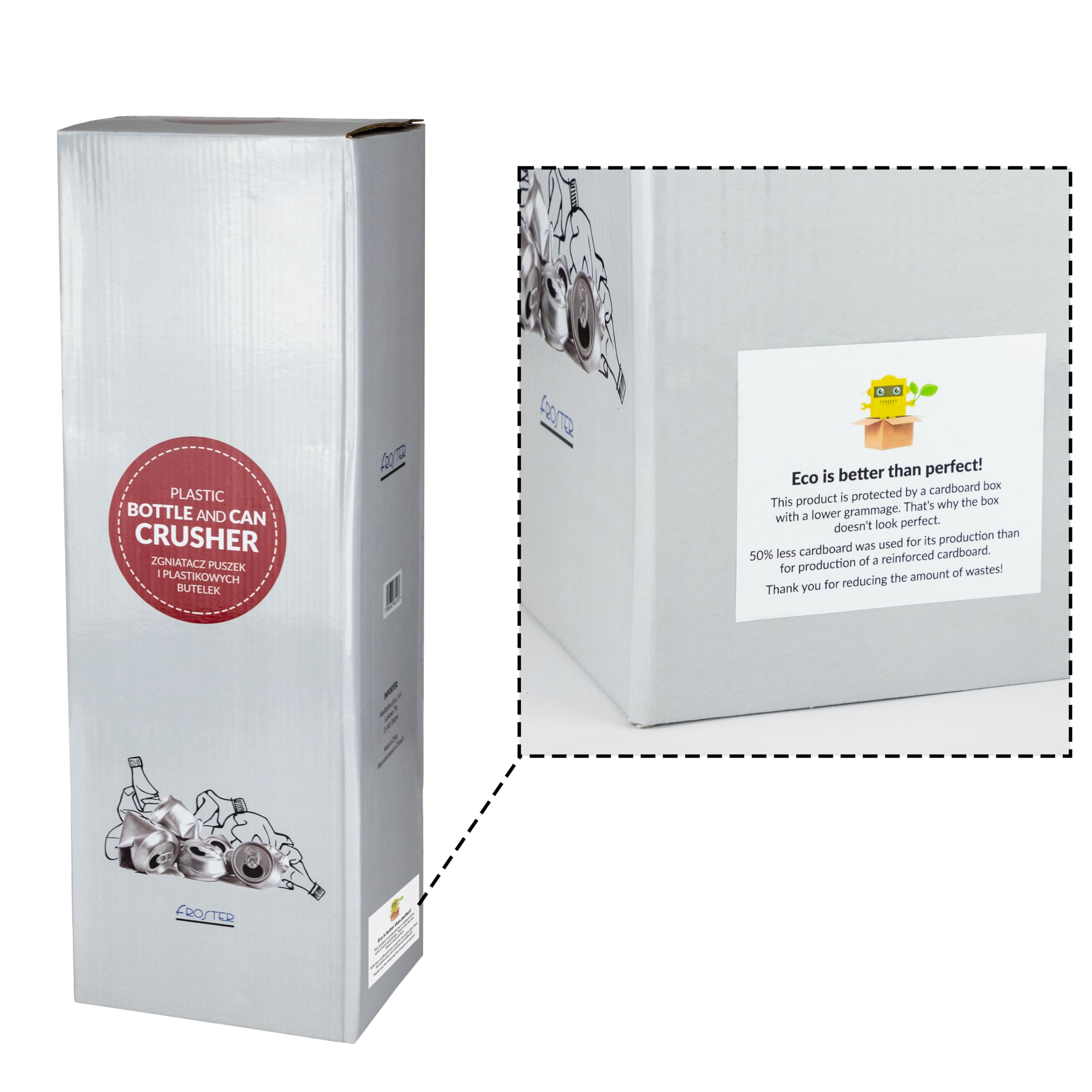Froster Aplastador de Latas y Botellas, Prensa Grande para Aplastar Botellas de Plástico 0,5-2 l, Latas de Aluminio, y Envases de Cartón