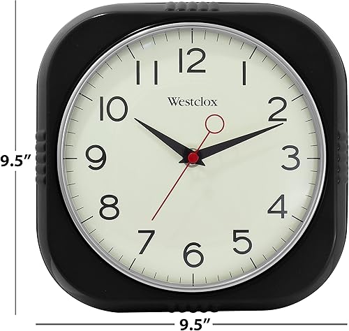 Miniatura 3 de Westclox Reloj de pared cuadrado retro, diseño vintage de mediados de siglo de los años 50 para cocina, sala de estar u oficina, reloj analógico de