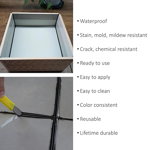 Miniatura 3 de Lechada epoxi para azulejos y piedras, impermeable, manchas, moho, moho, grietas y químicos resistente para suelo y pared, lista para usar, fácil de