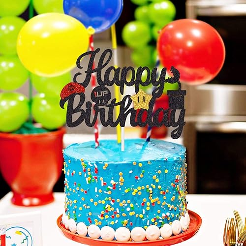 Miniatura 5 de Decoración de pastel de Mario con purpurina negra de vinilo con texto en inglés Quote Me, decoración de pastel de cumpleaños, temática de