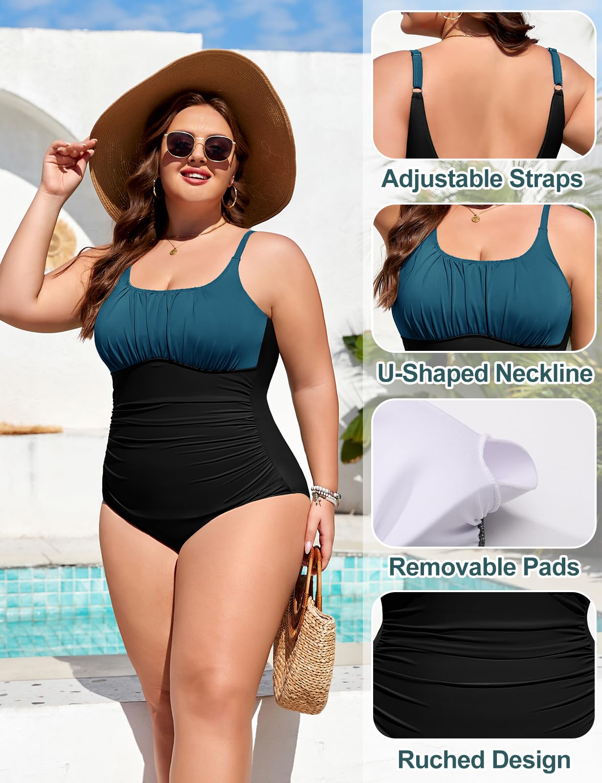 heekpek Costume da Bagno Donna Intero Taglie Forti Modellante con Scollo U Costume Intero Donna Contenitivo Pancia Costume Mare per Seno Grande