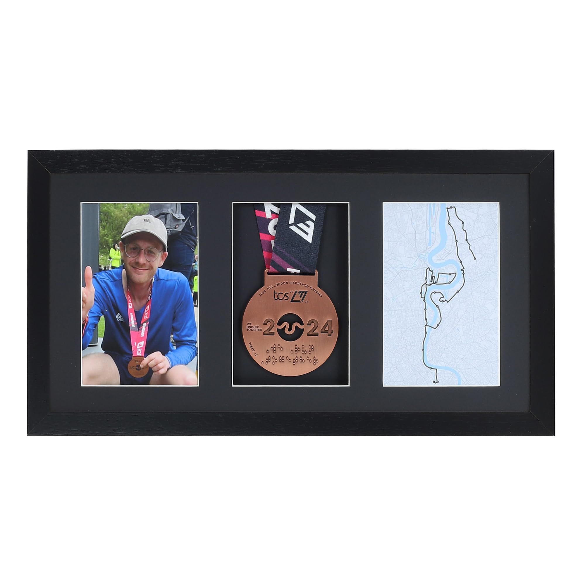 Medal display Frame with Apertures for Bib and Photo. Handmade. Perfect for Runners, Swimmers, Cyclists, Athletes | Marathon Medals
