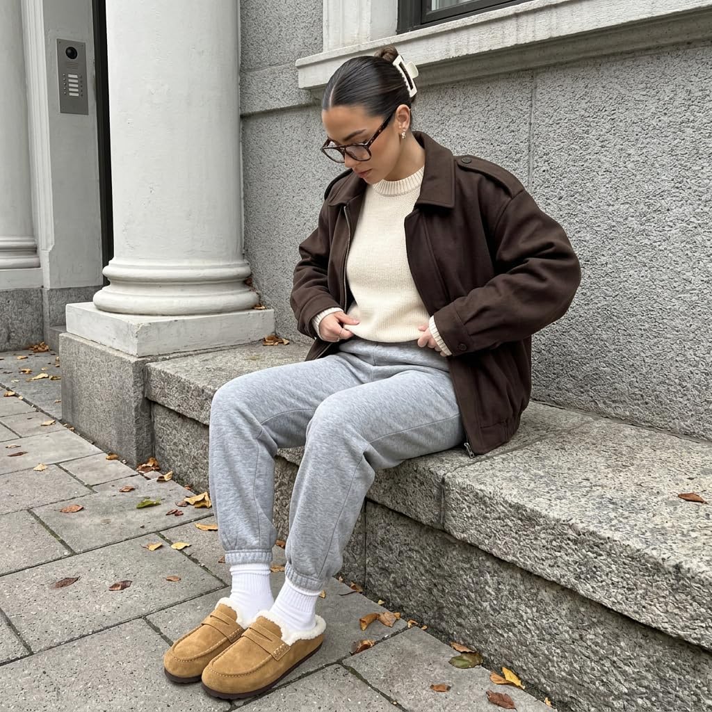 CUSHIONAIRE Casey Genuine Suede Moccasin Slippers for Women, Cozy House Shoes with Moc Toe and Penny Loafer Strap
