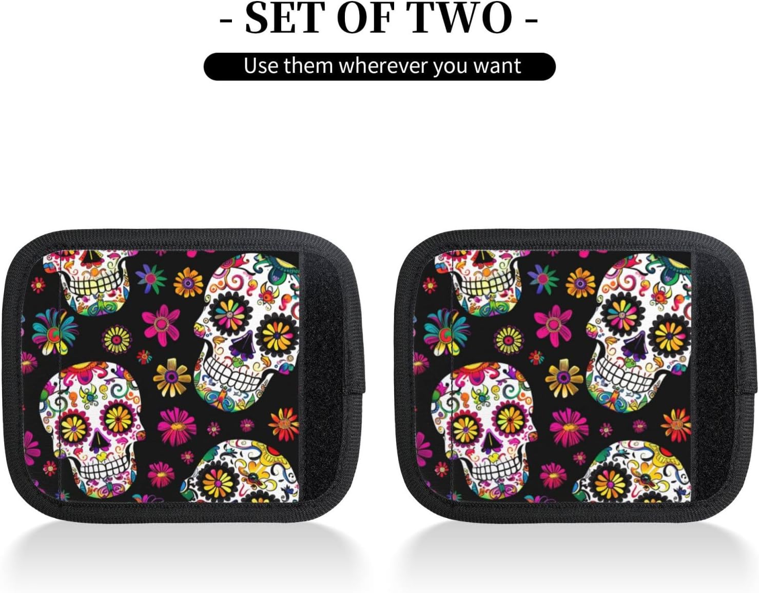 Neoprene Luggage Handle Wrap, Sugar Skull Halloween Skeleton Floral Day of The Dead Soft Handle Covers Suitcase Luggage Handle Grip for Travel Bag image 2