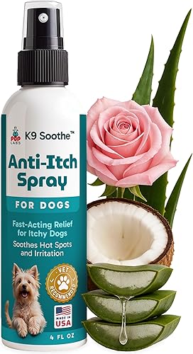 K9 Soothe Spray antipicazón para perros con aloe, rosa y coco, tratamiento natural de puntos calientes para perros que alivia la irritación, spray