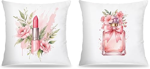 FITIE Trendy Pink Floral Lipstick Perfume Fashion Women Pillow Covers 18x18, Pin