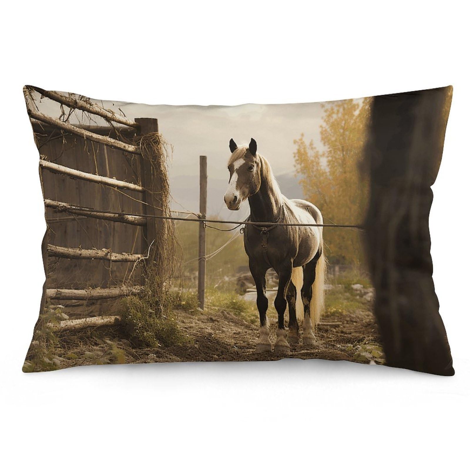 2 Pack Pillow Cases for Hair and Skin, Soft Breathable Pillow Case Covers with Hidden Zipper, Fence and Horse Pillowcase 16 "x24 Pillow Covers for Sleeping Gift