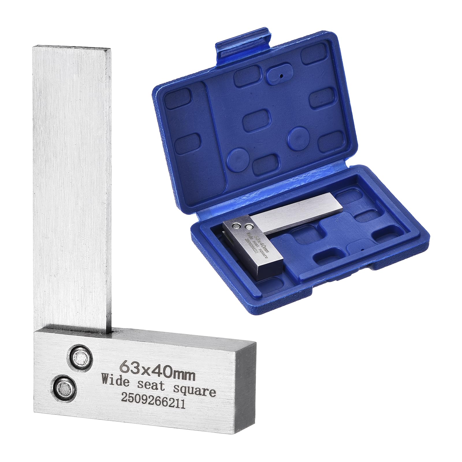 sourcing map Machinist Square 63mm x 90mm x 9.5mm Carbon Steel Engineer Square Precision Woodworking 90 Degree Right Angle Ruler with Wide Seat for Precision Layout and Measurement, Silver