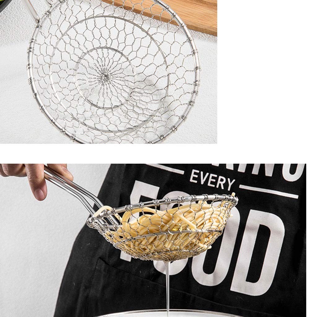 Tamiz, colador, Filtro de Malla de Acero Inoxidable para cocinar y freír Pasta en la Cocina, colador Potente, utensilio para freír, Espumadera Profesional (Plata)