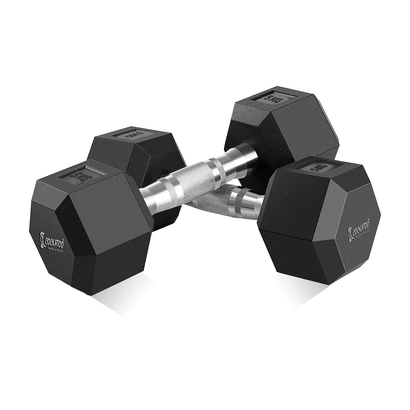 Cockatoo Rubber Coated Professional Hex Dumbbells (Pack of Two) ; Hex Dumbbells (5 Kg(Each))