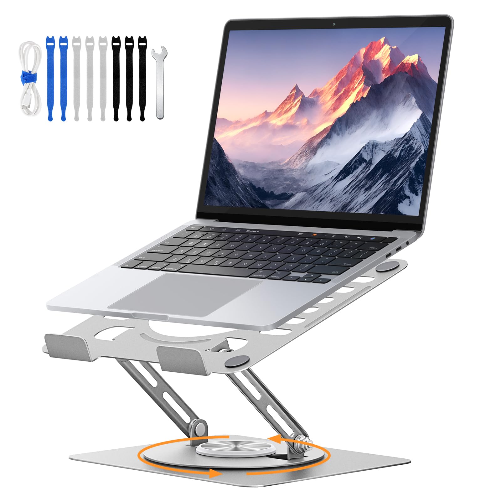 Euqvunn Support Ordinateur Portable, Pliable Support PC avec Base Rotative à 360°, Rehausseur Ordinateur Portable, Réglable en Hauteur et en Angle, Compatible avec MacBook Pro/Air, 11–16"(Argent)