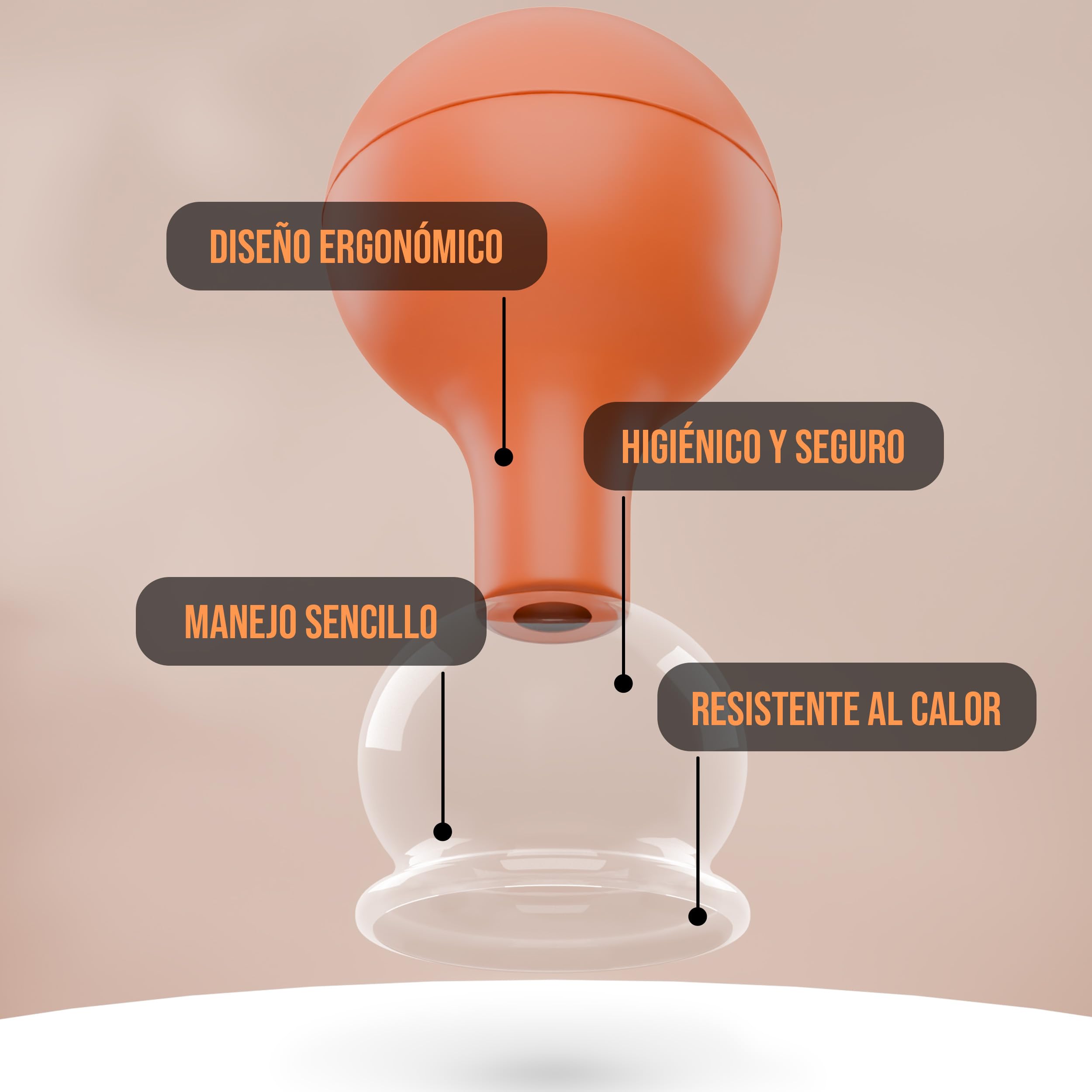 Pulox Juego de ventosas de cristal auténtico con ventosa – 3 x Ventosas médicas en marrón – 25 mm, 32 mm, 40 mm