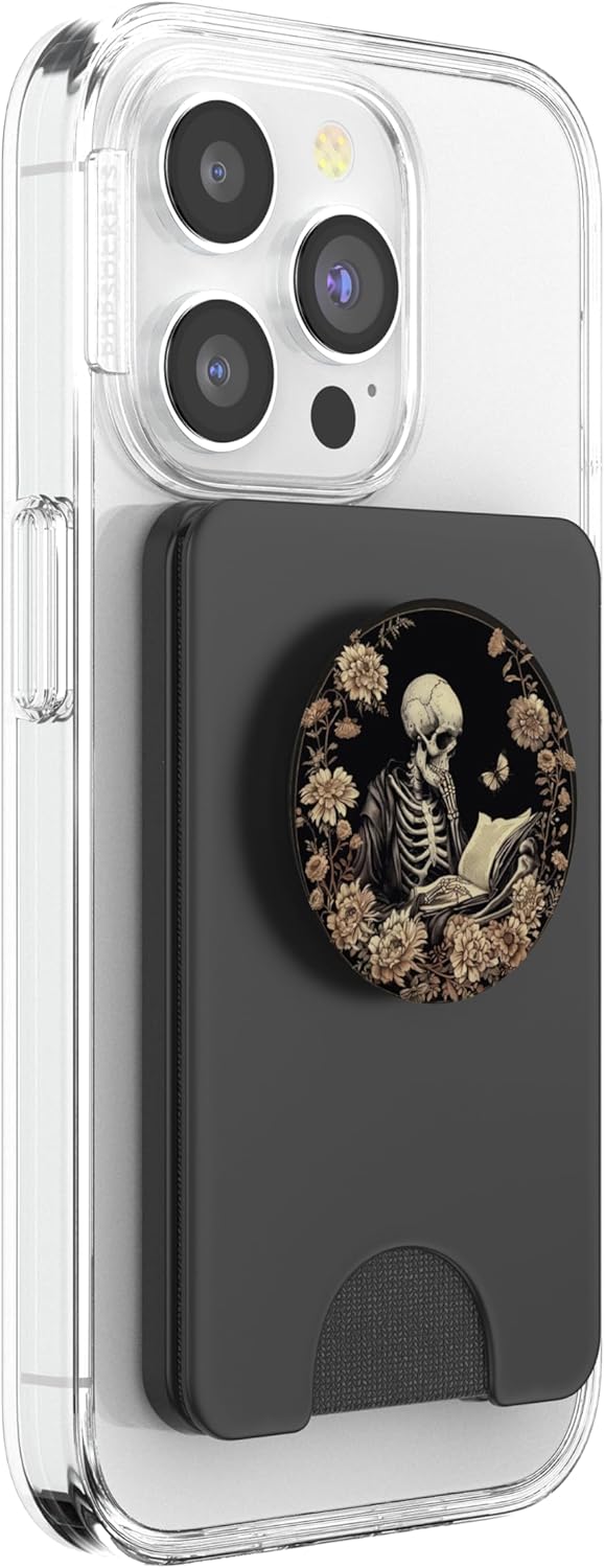 Book Lover Gothic Bookworm Reading Skull Bones Librarian PopSockets PopWallet for MagSafe