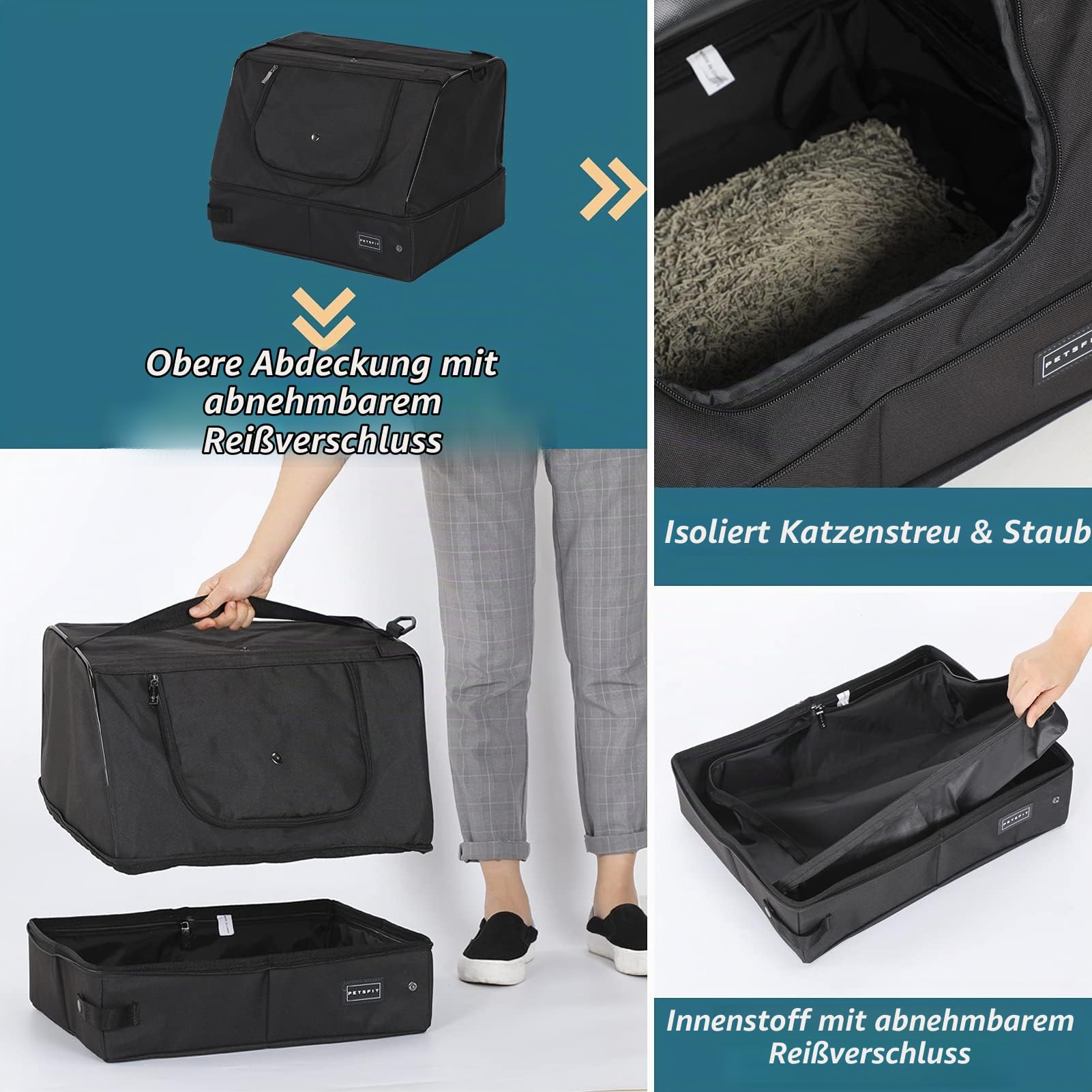 Petsfit Reise Katzentoilette mit Deckel, tragbare Katzen Reisetoilette mobiles Katzenklo für Auto, Portable Cat Litter Box für unterwegs