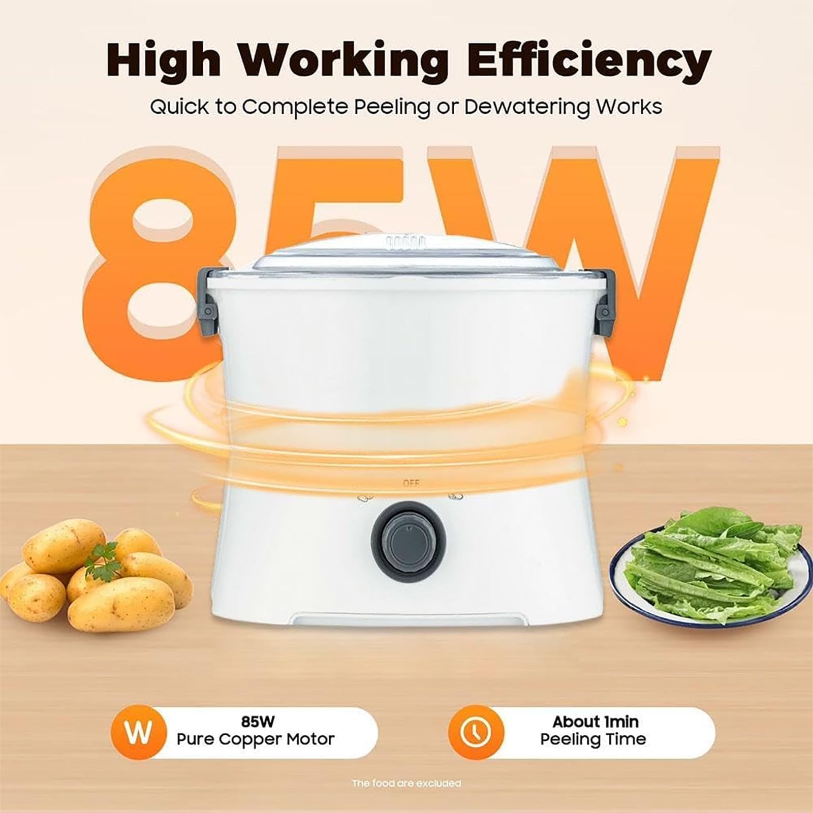 Pelador eléctrico de patatas One-Touch | Máquina de 85 W con cubierta visible, almohadillas antideslizantes y refrigeración eficiente para cocina