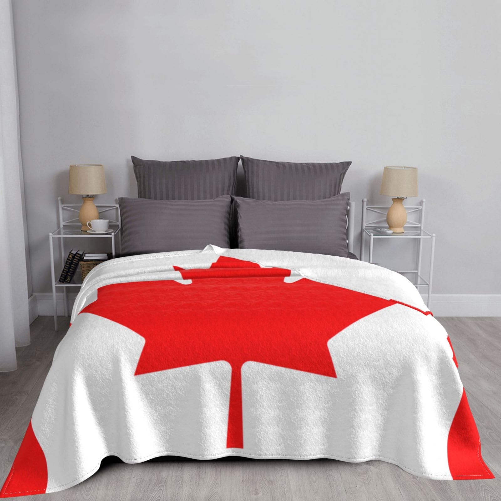 Manta suave con estampado de bandera canadiense, manta de lana, cómoda manta cálida para cama, sofá y viajes