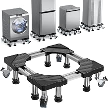 DEWEL Washing Machine Base with 4 Top Wheels, 8 Bold Feet, Load 500 kg, Adjustable for Fridge, Dryer and Freezer, Adjustable 54.5-67 cm, 14 cm, Black