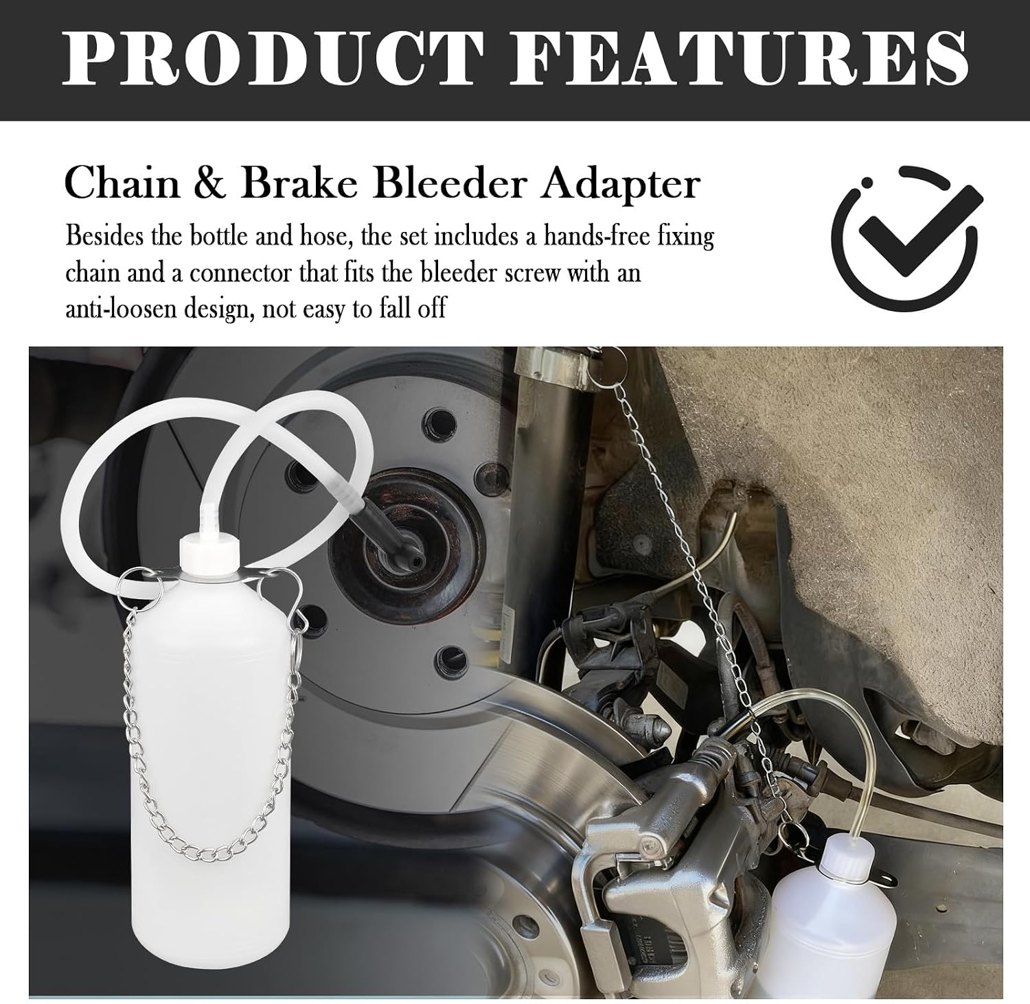 1L Car Brake Bleeder Bottle Kit Includes Chain/23.03" Brake Bleeder Hose/Adapter,One Man Brakes Bleeders Kit for Bleeding Vehicle Systems,Essential Cars Brakes Fluid Bleeders Kits