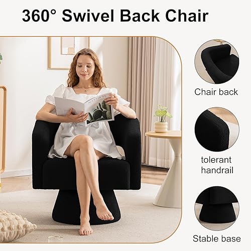 Miniatura 5 de ClinQ Juego de 1 silla giratoria de barril giratorio, sillas giratorias redondas tapizadas de peluche de gran tamaño, moderna y lujosa silla de