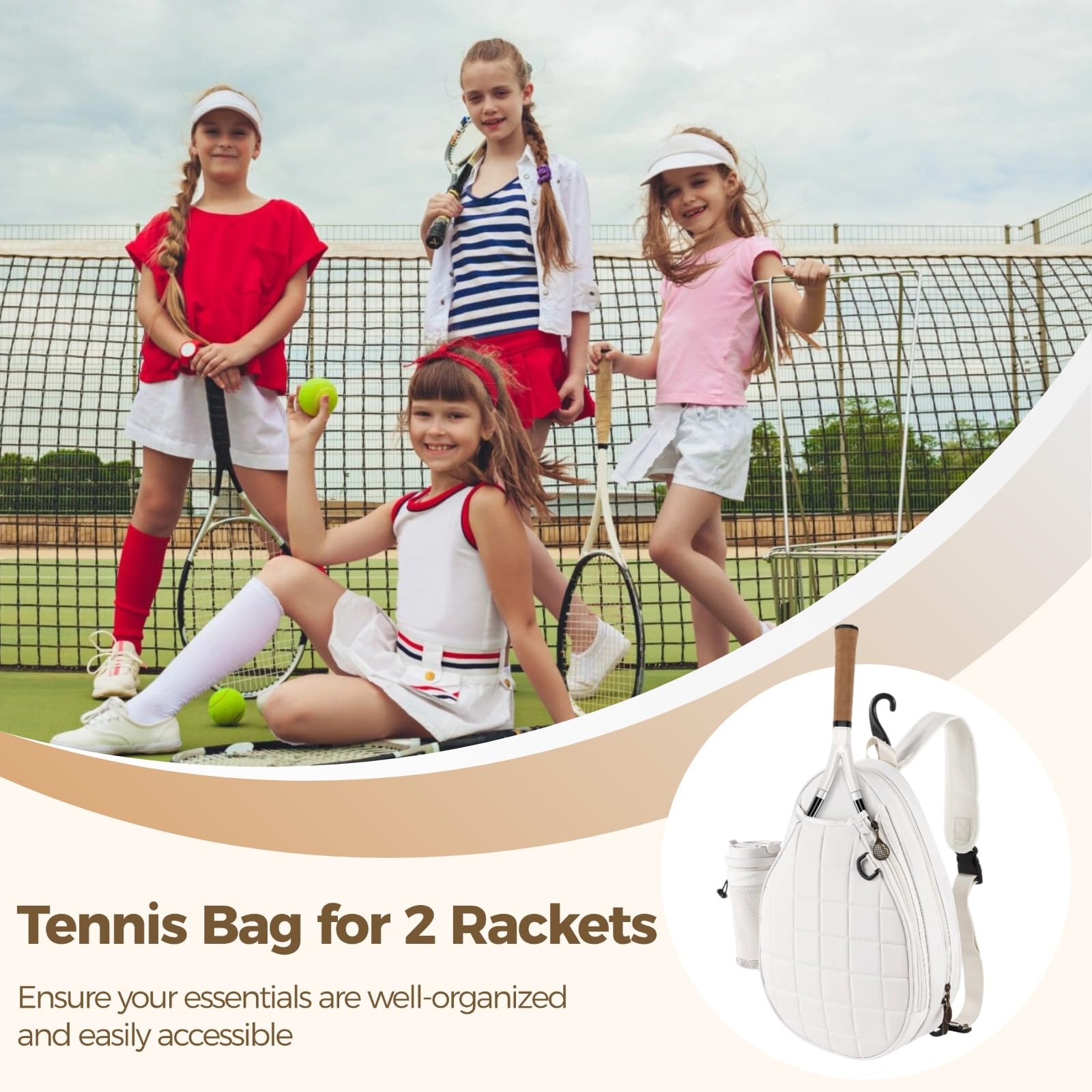 Zaino da tennis per 2 racchette, borsa sportiva impermeabile con design a tracolla, tasche multiple per attrezzi