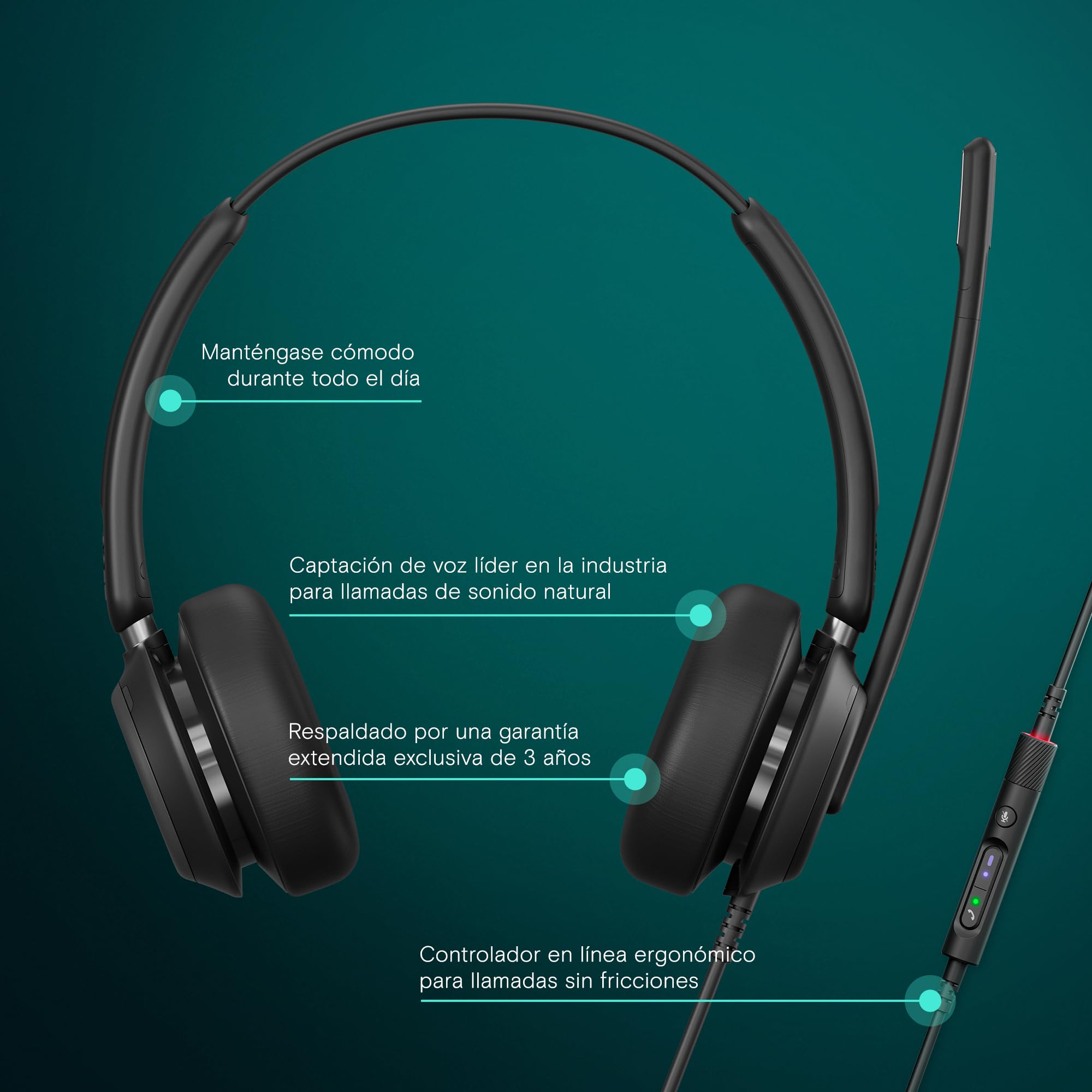 EPOS IMPACT 760T Auriculares con Cable de Doble Auricular para PC con Micrófono con Cancelación de Ruido, Certificado Teams, USB-C y USB-A, Controles In-Line, Super Wideband Audio, Comodidad Extrema