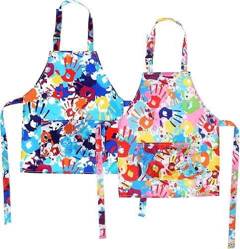 Delantal de pintura para niños, 2 piezas, bata impermeable con bolsillo para cocinar arte al óleo, protege la ropa del agua, manchas de aceite