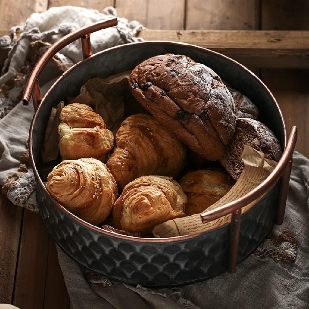 Round Retro Iron Art Storage Basket Kitchen Fruit Bread Iron Tray Food Picnic Sundries Storage Basket