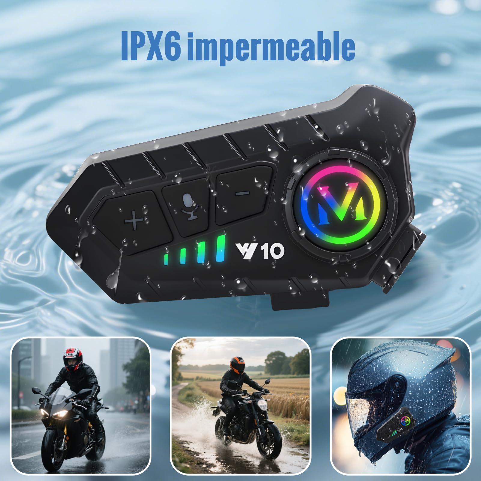 Auricolare Casco Moto, 5.3 Bluetooth Cuffie Casco Moto, Y10 Interfono Casco con IPX6 Impermeabile, Smart Connessioni, Risposta Automatica, Cancellazione del Doppio Rumore