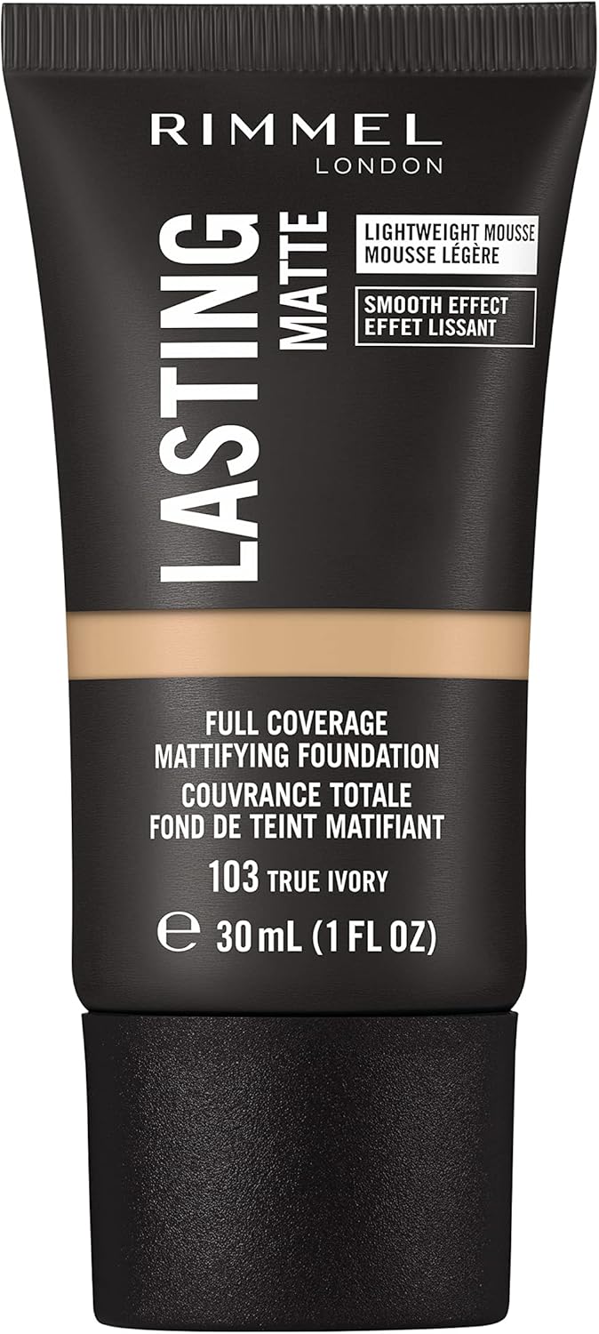 Rimmel Lasting Matte Full Coverage Light-weight Foundation 30ml, 103 True Ivory Rimmel Lasting Matte Full Coverage Light-weight Foundation 30ml, 103 True Ivory