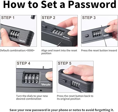 Miniatura 5 de Venzio Cerradura en U con combinación de bicicleta, antirrobo, 4 dígitos, código reiniciable, candado de bicicleta con grillete de 0.79 pulgadas con