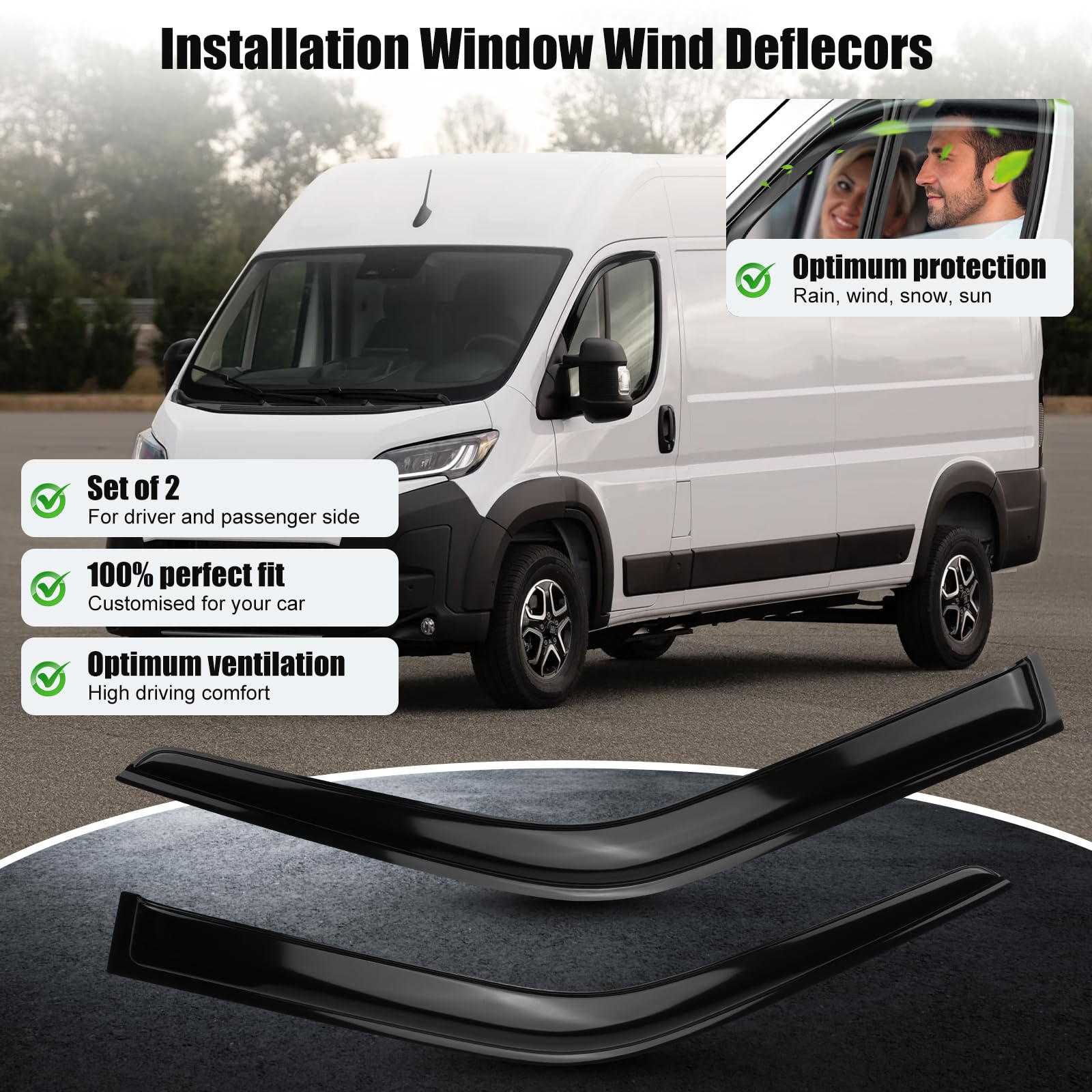 Deflectores de Aire para Coche Compatibles con 2006-2024 F-IAT Ducato, 2PCS Deflectores de Viento de Lluvia