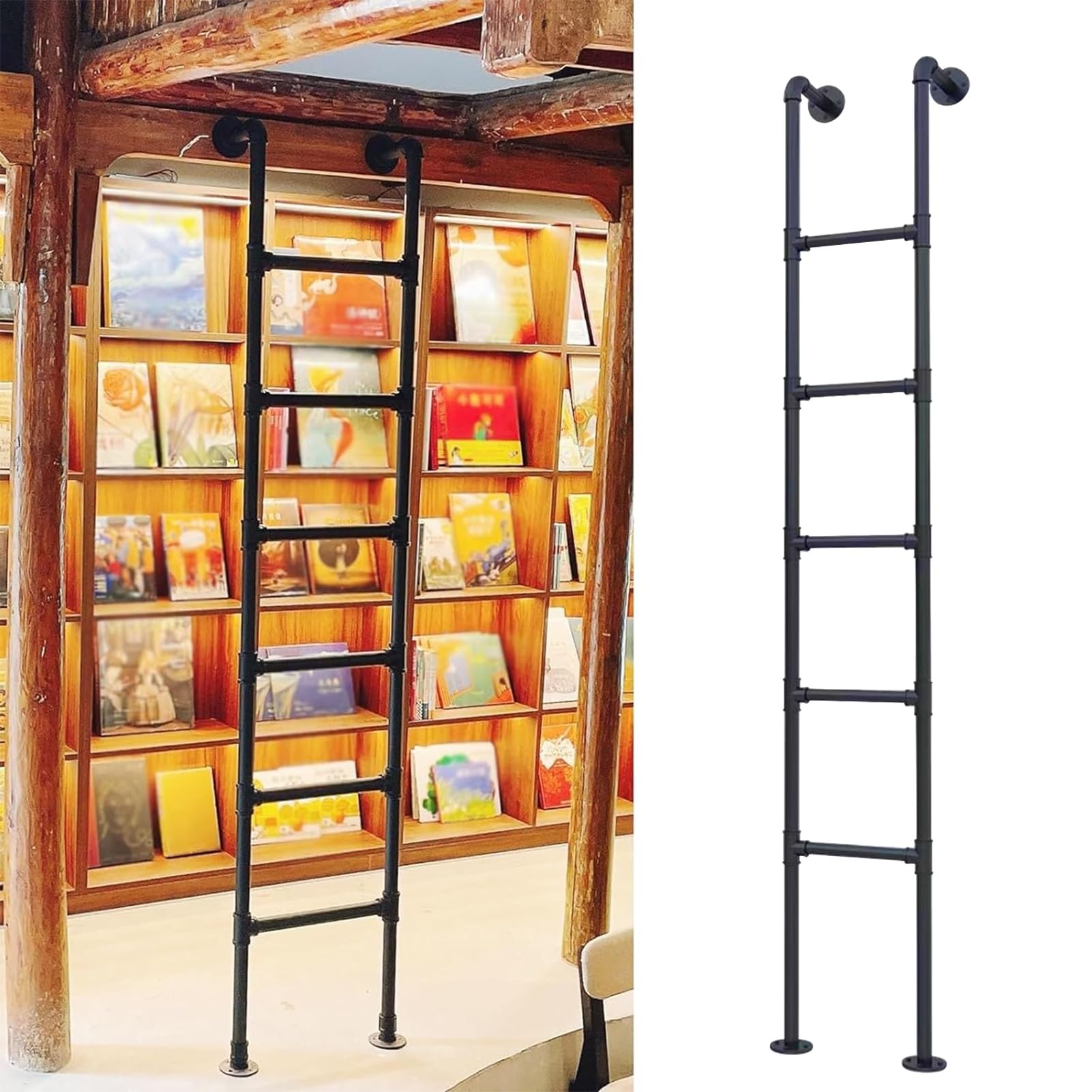 MXXQRHF Heavy Duty Wall Mounted Loft Ladder Emergency Egress Twin Climb Metal Bed Ladder for Dorm Library Bunk Bed RV Supports 330lbs 51in Height (130cm)