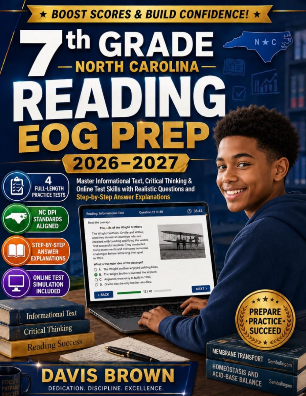 7th Grade North Carolina Reading EOG Prep 2026–2027 with NC DPI Standards: Master Informational Text, Critical Thinking & Online Test Skills with Realistic Question and Step-by-Step Answer Explanation