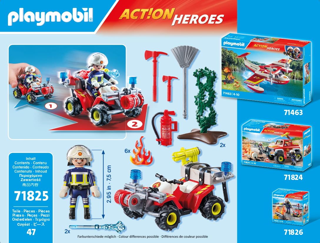 PLAYMOBIL | Action Heroes | Quad de Bomberos apaga Incendio de setos | Coche de Bomberos | Juguete para niños y niñas a Partir de 4 años | 71825