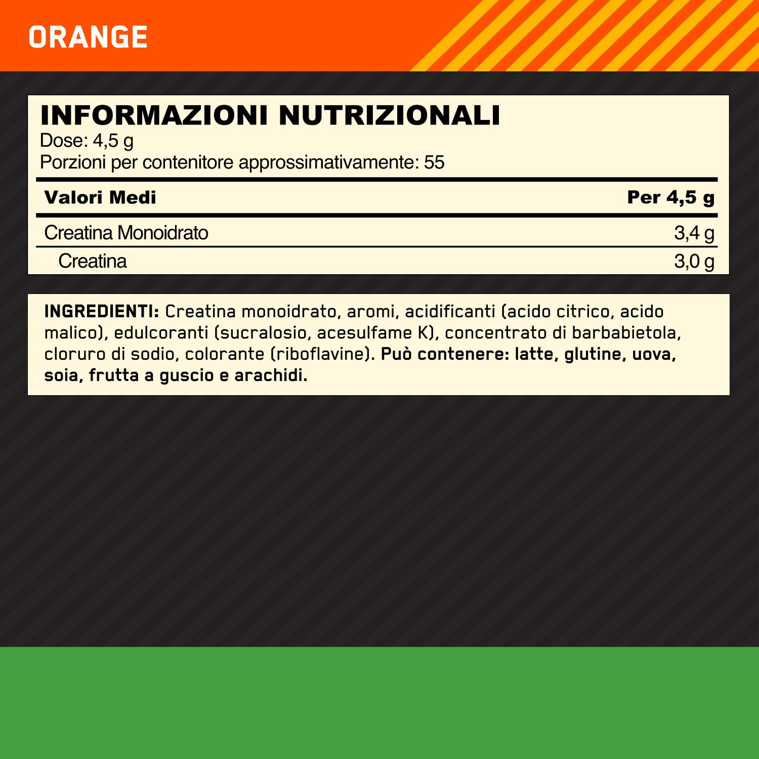 Optimum Nutrition Creatina Micronizzata in Polvere, Gusto Arancia, 247.5g, 55 Porzioni