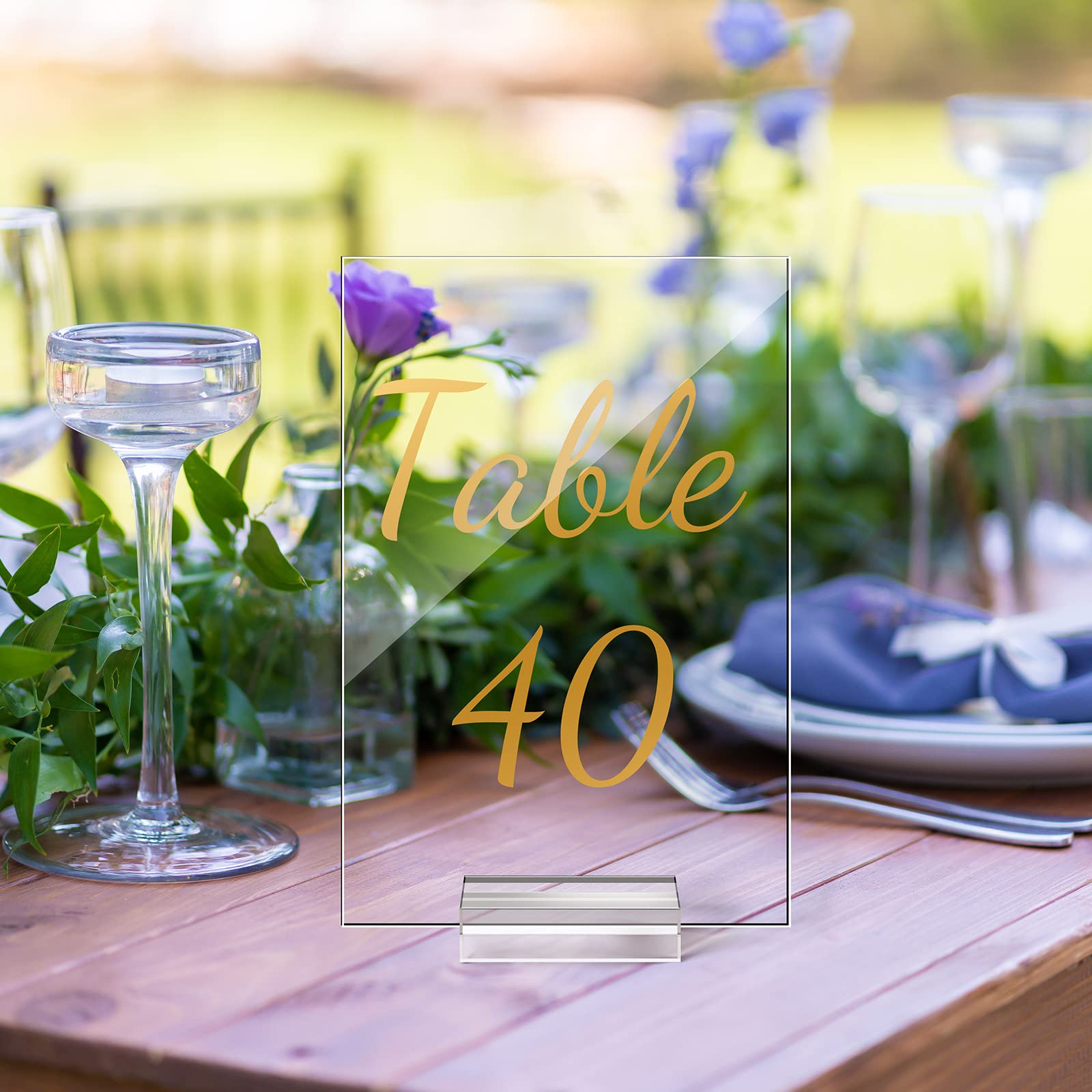 40 Stück goldene Acryl-Tischnummern 1-40, transparenter Ständer mit Kalligraphiehaltern, 10,2 x 15,2 cm, Acryl-Tischschilder für Hochzeitsempfang, Tafelaufsätze