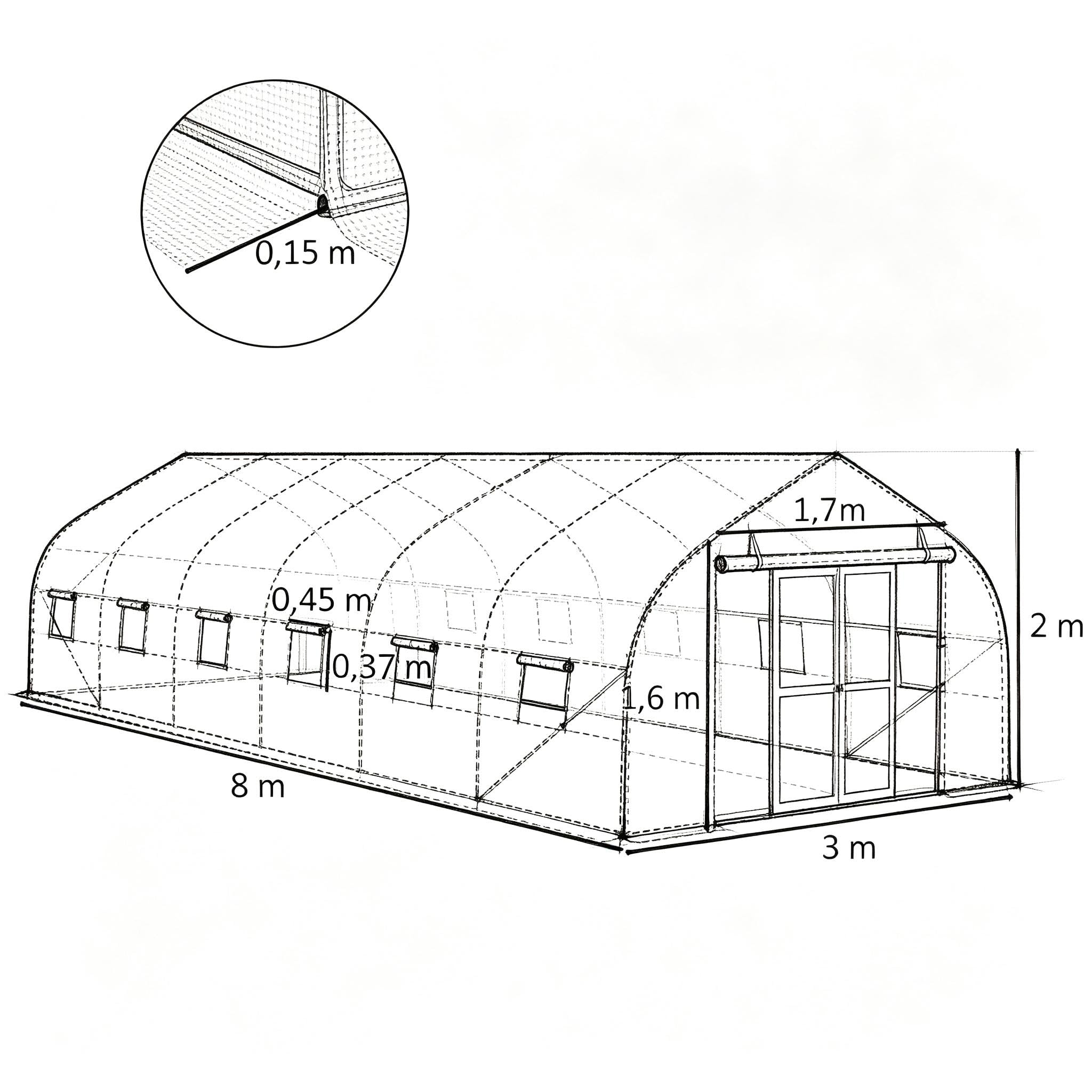 Gartengewächshaus 8x3x2 M, Weiß