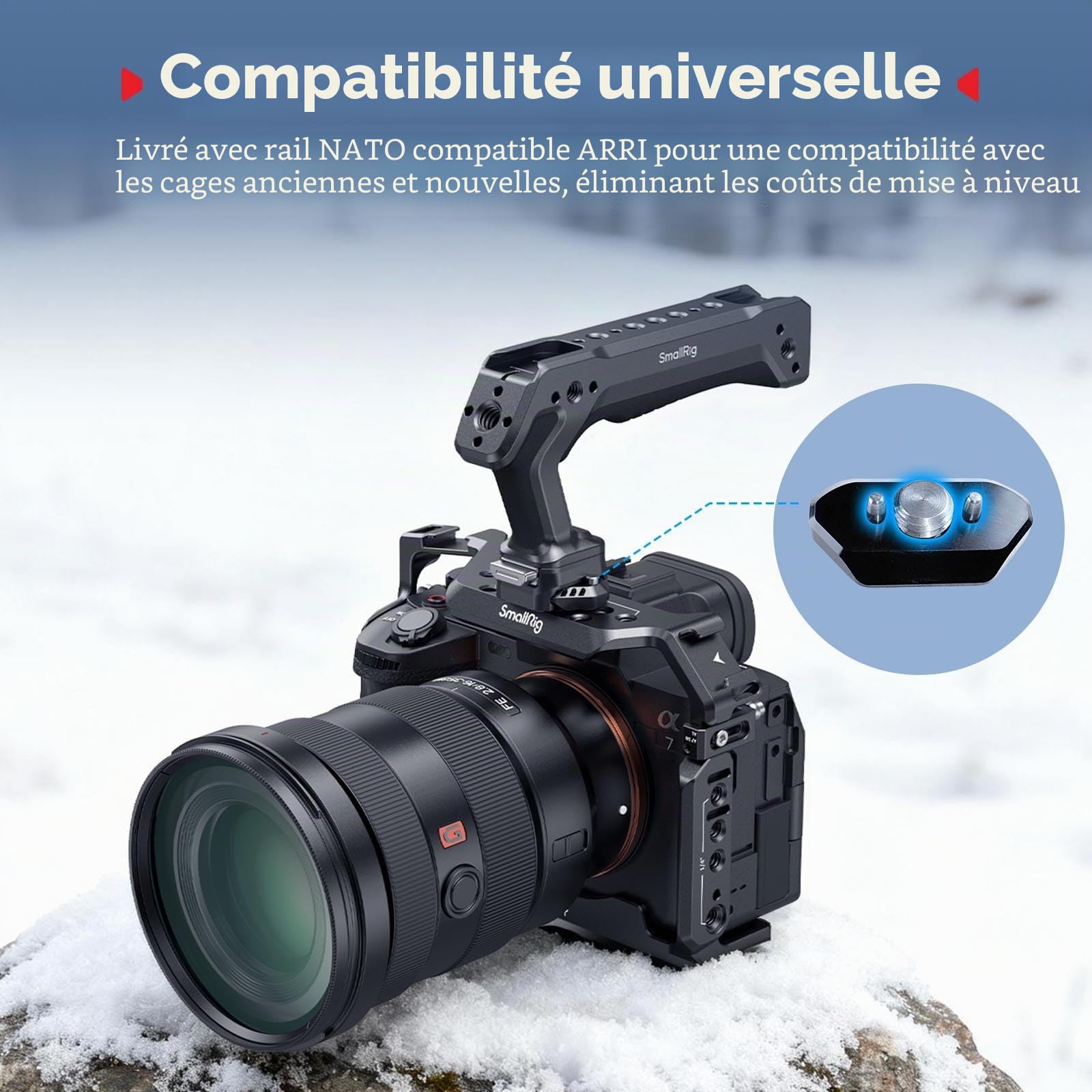 SMALLRIG HawkLock H21 Poignée Supérieure à Dégagement Rapide, Bidirectionnelle et Compatible avec NATO QR-Slide pour Arri (vis 1/4"-20), Conception Ergonomique, Charge Max15 kg - 5632