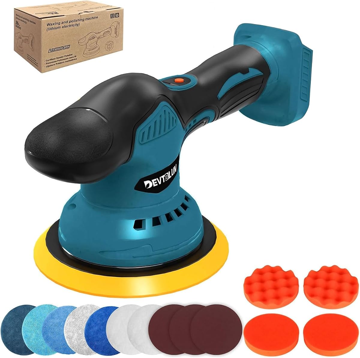 Cordless Car Buffer Polisher Kit Compatible with Makita 18V Battery(NO Battery),6"Brushless DA Random Polishing Machine, 8 Variable Speed 5500RPM for Car Detailing,14Pcs Accessories