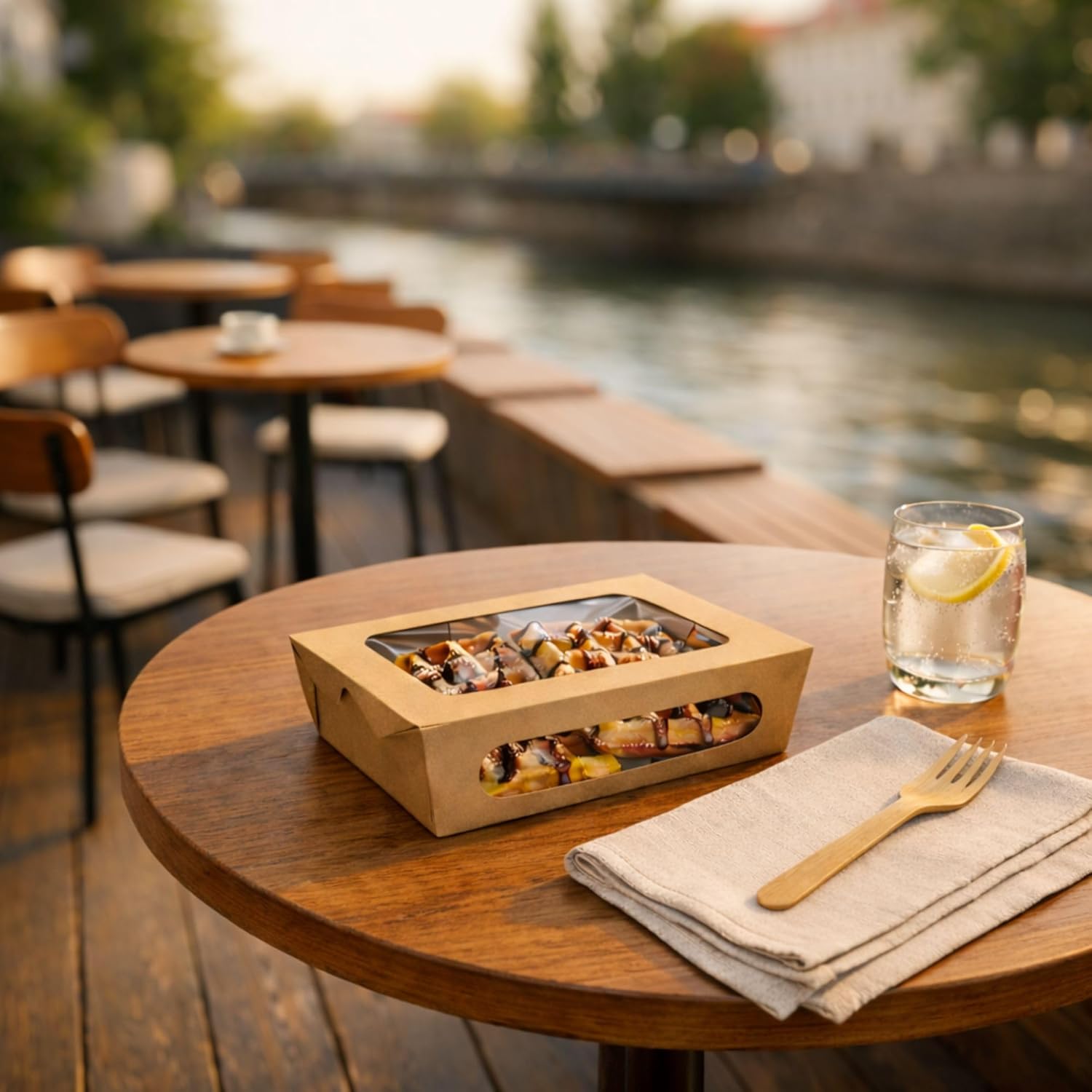 Restaurantware Cafe Vision 28 Ounce Food Boxes 50 Greaseproof Baked Goods Gift Boxes - Built-In Clamshell Lid 2 Windows Kraft Paper Brownie Boxes For Meals And Desserts