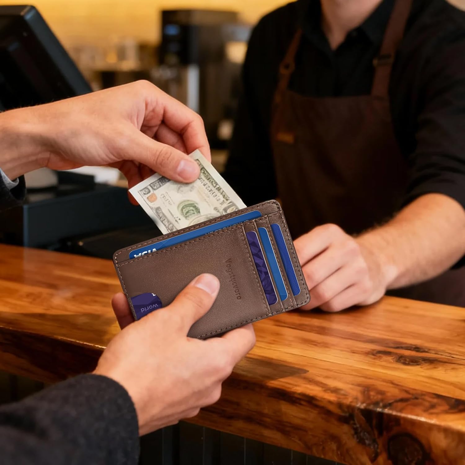 Slim Minimalist Front Pocket Thin Wallet RFID Blocking 100% Genuine Leather Credit Card Holder for men Women, with Gift Box -Grain Leather Brown - Image 6