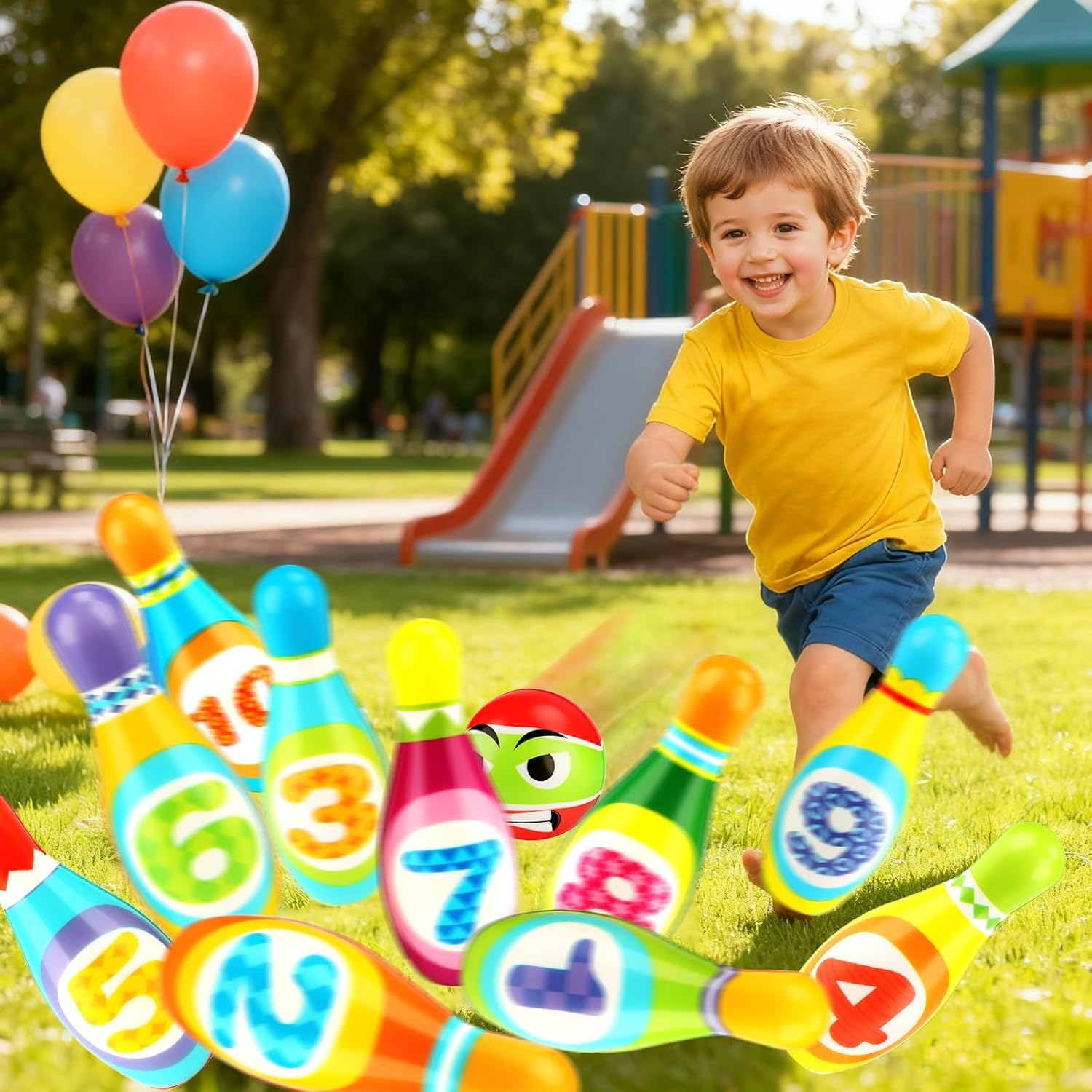 Bowling Enfant,Jeu de quilles pour Enfants,Jouets Montessori,10 Quilles Colorées + 2 Balles en Mousse,Idée Cadeau pour Garçons et Filles (à partir de 3 Ans)