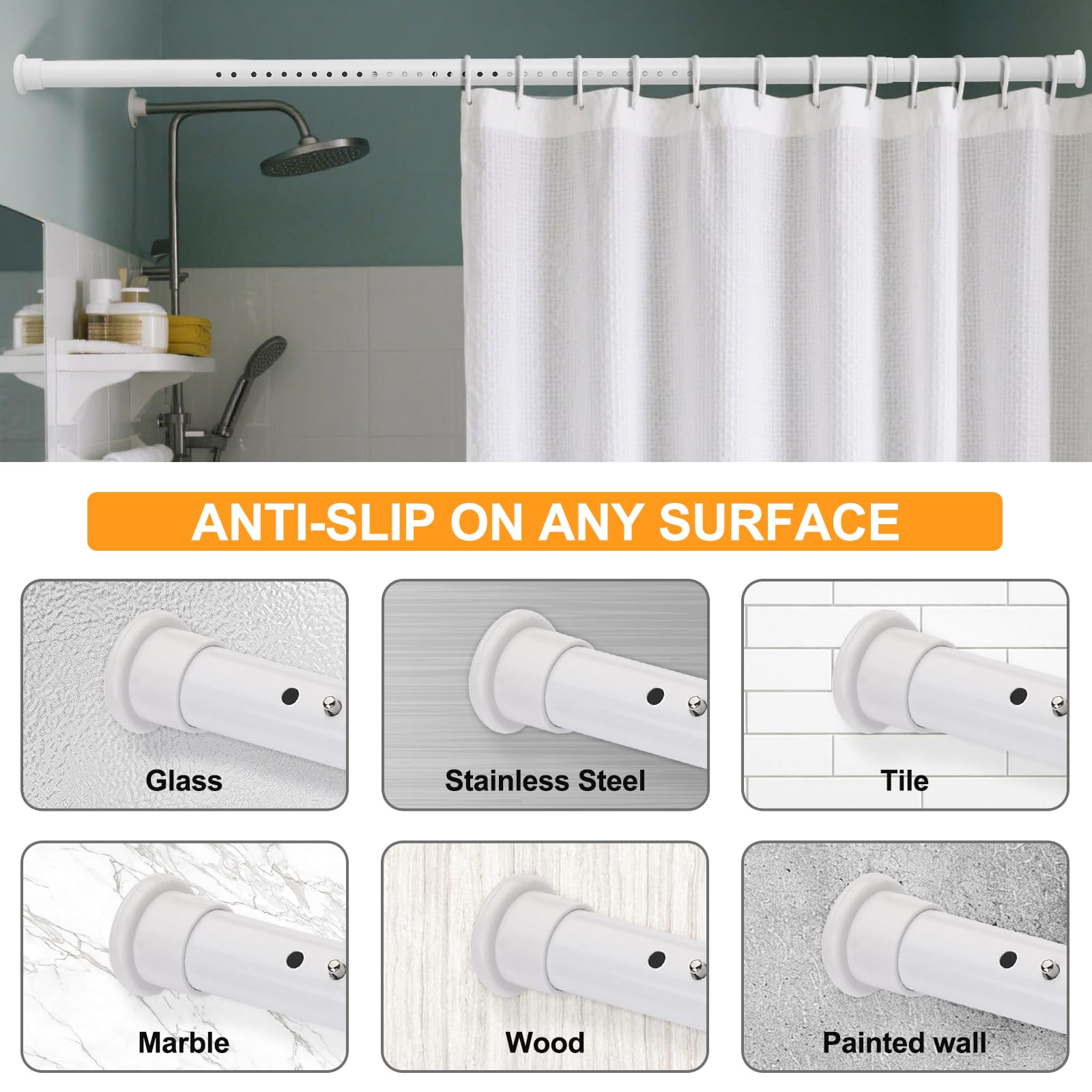 Bastone per tende a tensione resistente, 71-109 cm, asta a molla per armadio, per finestre o doccia, facile da installare, senza foratura, senza ruggine, per bagno, diametro asta 3,2 cm