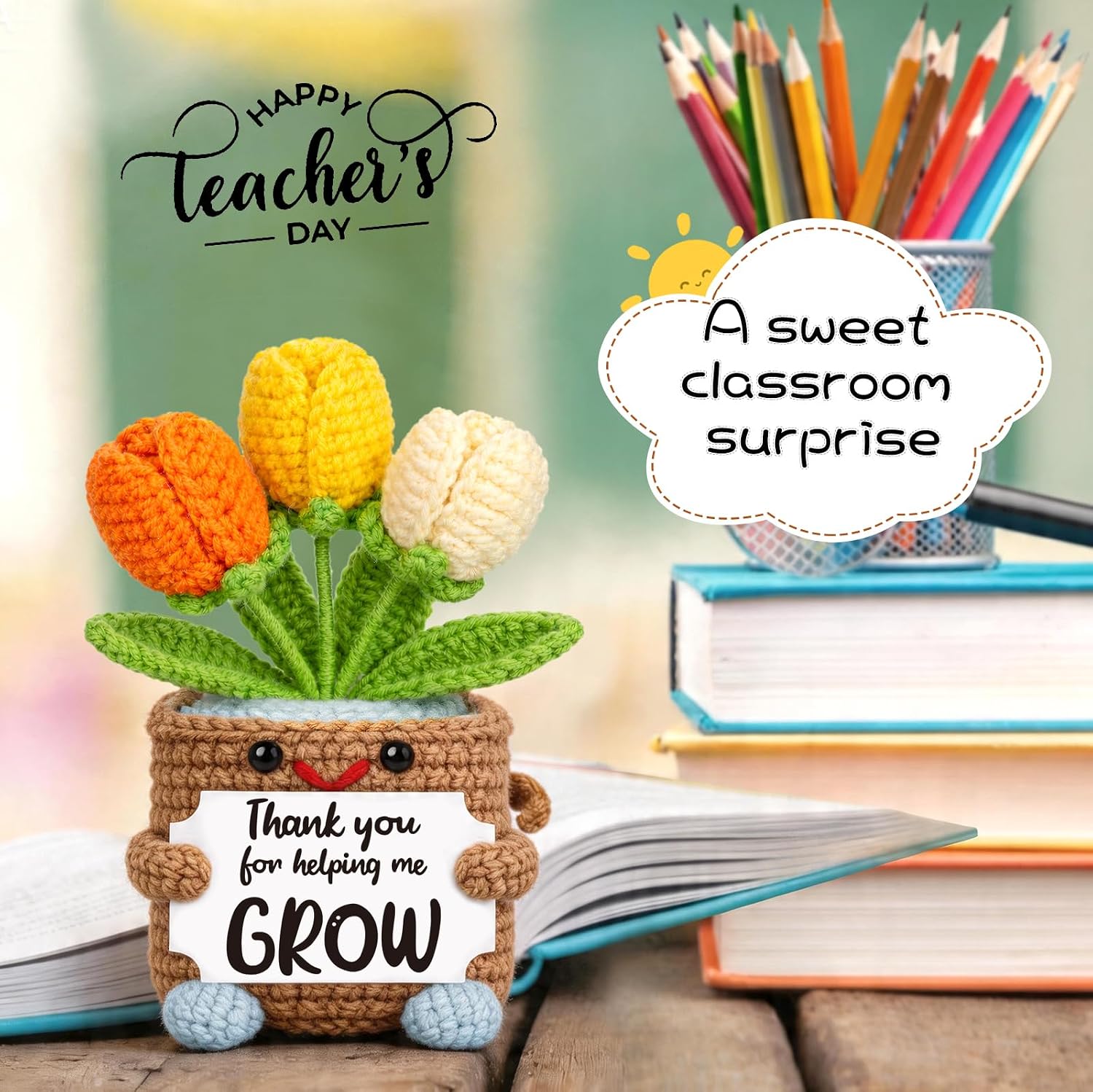 Teacher Appreciation Gifts for Women Thank You Teacher Gifts Crochet Tulip image 5
