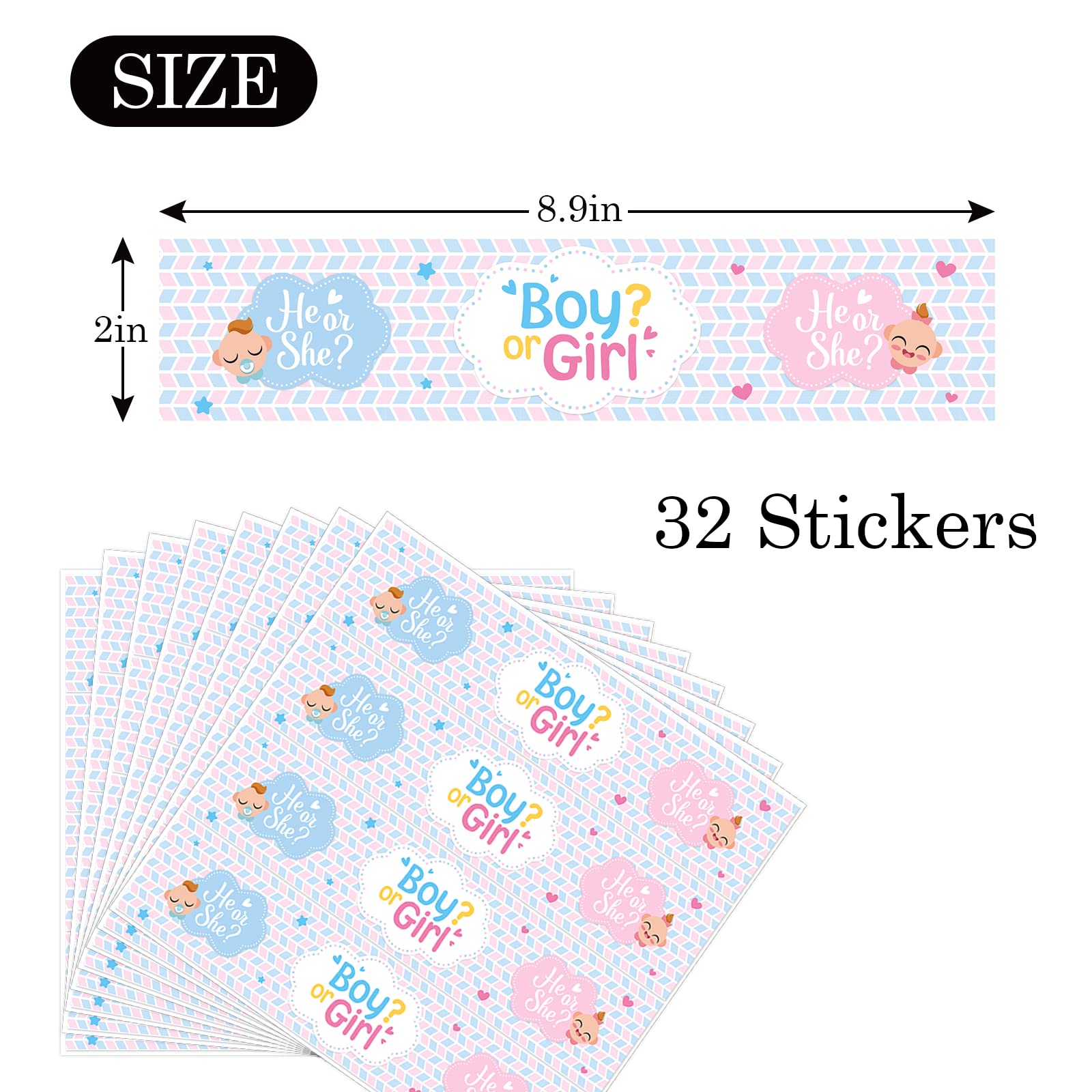 Boy or Girl Water Bottle Stickers/Gender Reveal Bottle Wrappers/Baby Shower/He or She/Birthday Party Water Labels Supplies Waterproof Blue Pink (Set of 32)