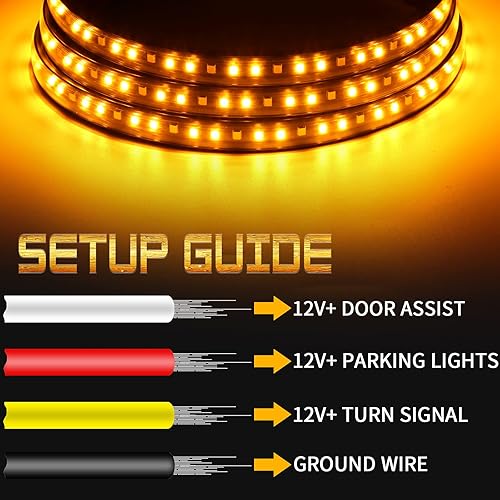 Miniatura 6 de 2 luces de estribo de 15 pies, marcador lateral ámbar secuencial con luces blancas de cortesía, tira de luz LED ámbar de cabina extendida de 540 LED