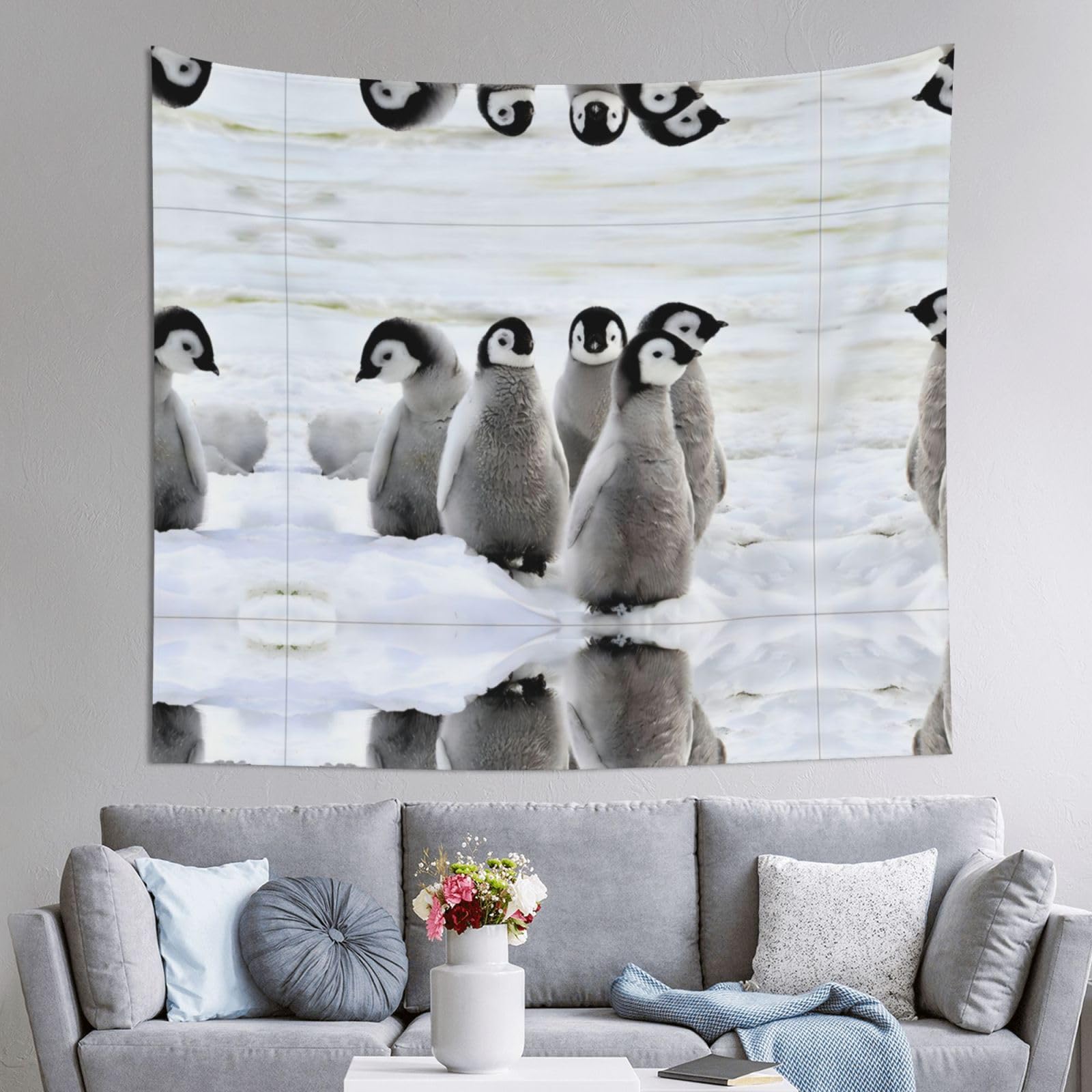 HLSBSSL 60x51in Cute Penguin Printed Tapestry Tablecloth for Dormitory and Picnic Rooms - Multifunctional Fabric Hanging