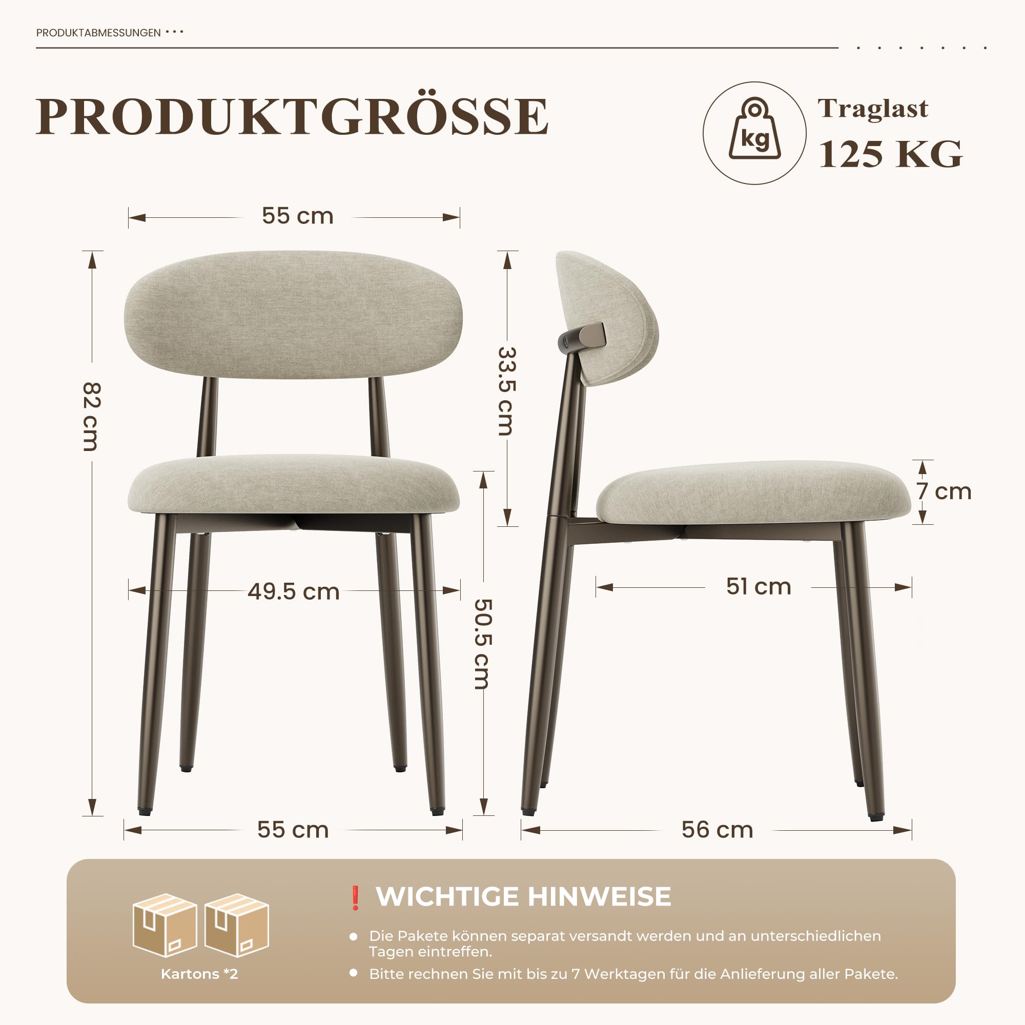 MALOL Esszimmerstühle 4er Set, Gepolsterte Stühle Esszimmer, Küchenstühle, Esstisch Stühle mit geschwungener Rückenlehne & Metallfüßen, moderne Stoffstühle für Küche, Wohnzimmer und Gastronomie, Kamel